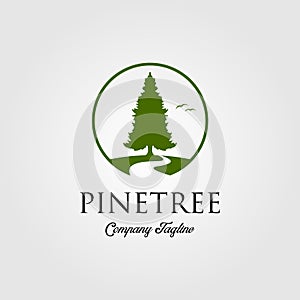 Pine tree logo with river or creek