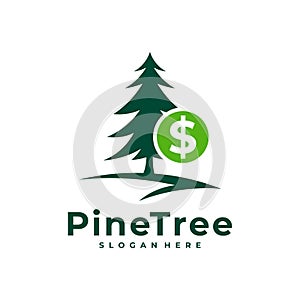 Pine Tree with Money logo design vector. Creative Pine Tree logo concepts template