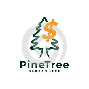 Pine Tree with Money logo design vector. Creative Pine Tree logo concepts template