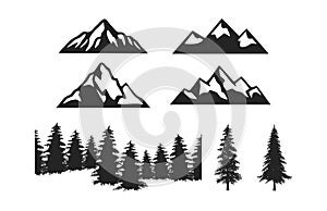 Pine Tree Mountain silhouette Clipart set