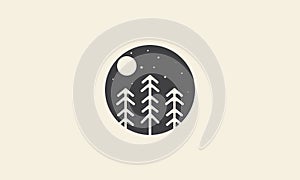 Pine tree  with night moon circle logo vector icon symbol design graphic illustration