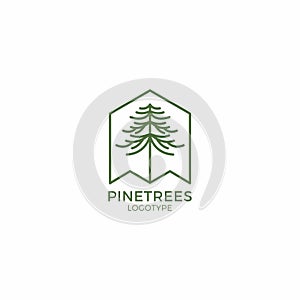 Pine tree penderosa with linear and emblem style logo icon vector illustration