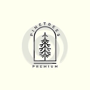 pine tree, penderosa with linear and emblem style logo icon vector illustration template design