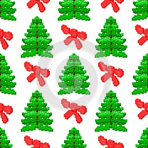 Pine tree pixel green vector christmas holiday needle leaf trunk fir plant natural seamless pattern illustration