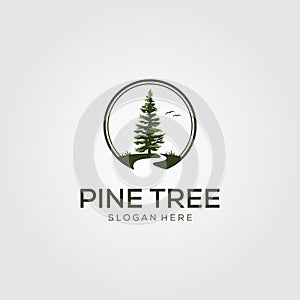 Pine tree with river logo vector photo