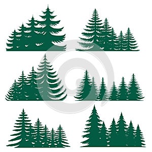 Pine tree silhouette element set collection