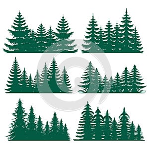 Pine tree silhouette element set collection