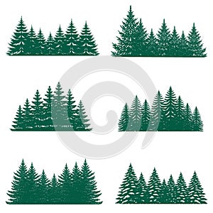 Pine tree silhouette element set collection