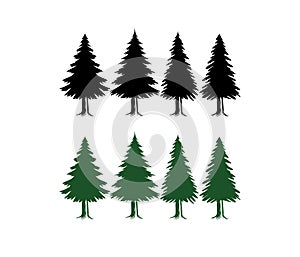 Pine tree silhouette set vector template green and black