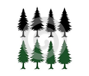 Pine tree silhouette set vector template green and black