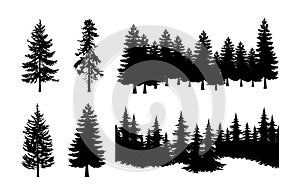 Pine tree silhouette set