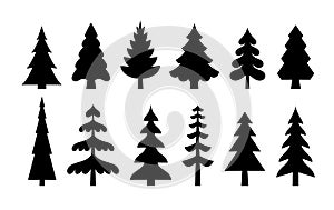 Pine tree silhouettes set
