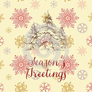Pine trees Christmas greeting card