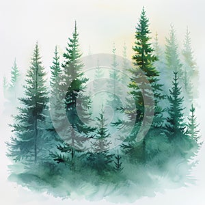 Pine trees in the fog