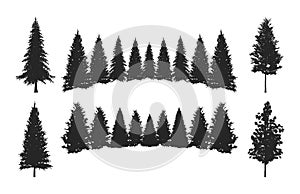 Pine Trees forest Silhouette Set