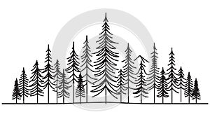 Pine Trees Forest Silhouette Single Line Art Landscape Scene