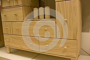 Pine wood dresser in furniture store