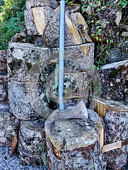 Pine Wood Firewood and Large Axe