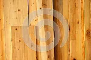 Pine wood floorboard planks in workshop