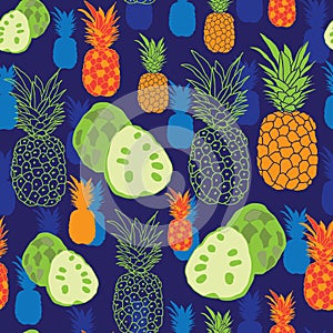 Pineapple and Anona-Fruit Delight. a Modern Pattern Illustration of Pineapple and Anona . seamless Repeat Pattern illustration . photo