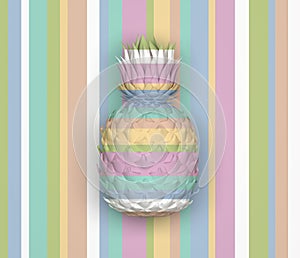 Pineapple on a background in multi-colored horizontal stripes. Pineapple protuberant and blends with background. Pastel colors. Tr