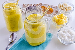 Pineapple, Banana, Coconut, Turmeric and Chia Seed Smoothies