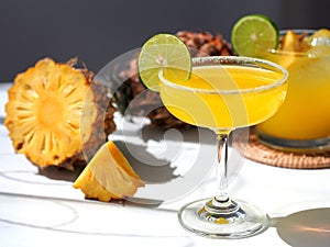 Pineapple cocktail with fresh pineapple and lime