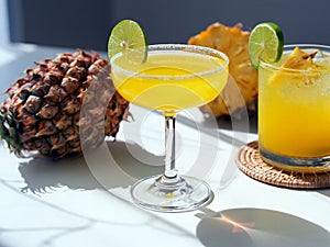 Pineapple cocktail with fresh pineapple and lime