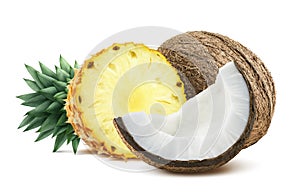 Pineapple coconut pieces composition 1 isolated on white background