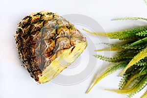 pineapple cut closeup photo isolate on white background