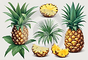 Pineapple design, colored pineapples isolated on white background v16