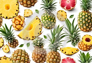 Pineapple design, colored pineapples isolated on white background v22