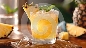 Pineapple Drink With Mint Garnish on the Rim