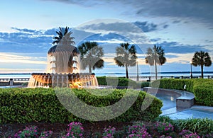 Pineapple Fountain Charleston SC Sunrise