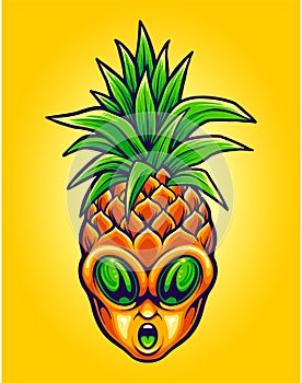 Pineapple fruit alien head cartoon illustrations