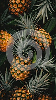 Pineapple fruit growing on a tree as natural food source