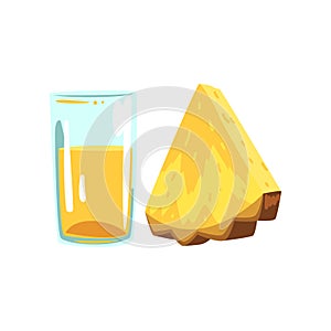 Pineapple fruit juice, glass of natural vegetarian drink, healthy organic food vector Illustration on a white background