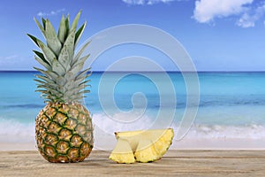 Pineapple fruit in summer on the beach