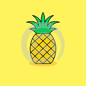 Pineapple fruit vector illustration isolated on yellow background