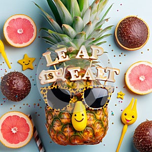 pineapple with glasses, andt the leap year wishes, 29 february celebrations