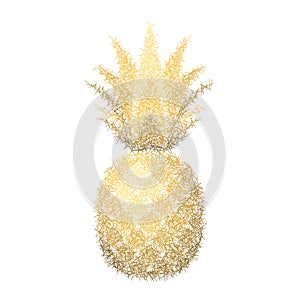 Pineapple grunge with leaf. Tropical gold exotic fruit isolated white background. Symbol of organic food, summer