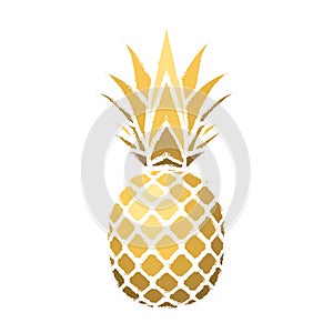 Pineapple grunge with leaf. Tropical gold exotic fruit isolated white background. Symbol of organic food, summer