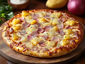 Pineapple Ham Pizza in Warm Light