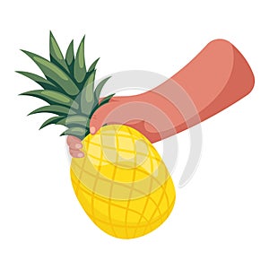 Pineapple in hand. Ripe juicy fruit illustration. Bright cartoon flat clipart