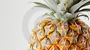 Pineapple isolated from background, yellow ripe fruit, close-up, white background