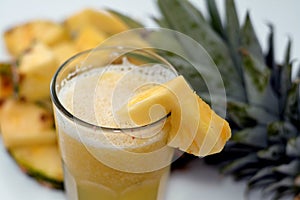 Pineapple Juice (Ananas comosus), tropical plant with an edible fruit in family Bromeliaceae