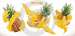 Pineapple juice. Fresh fruit 3d vector icon