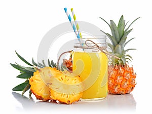 Pineapple juice in glass jar with handle