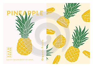 Pineapple Label packaging design templates, Hand drawn style vector illustration.