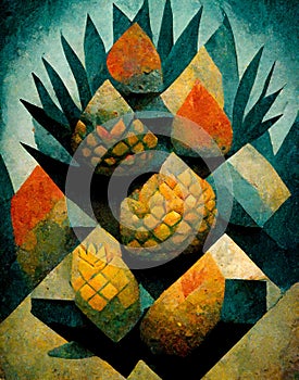 Pineapple painted in expressionistic style on canvas